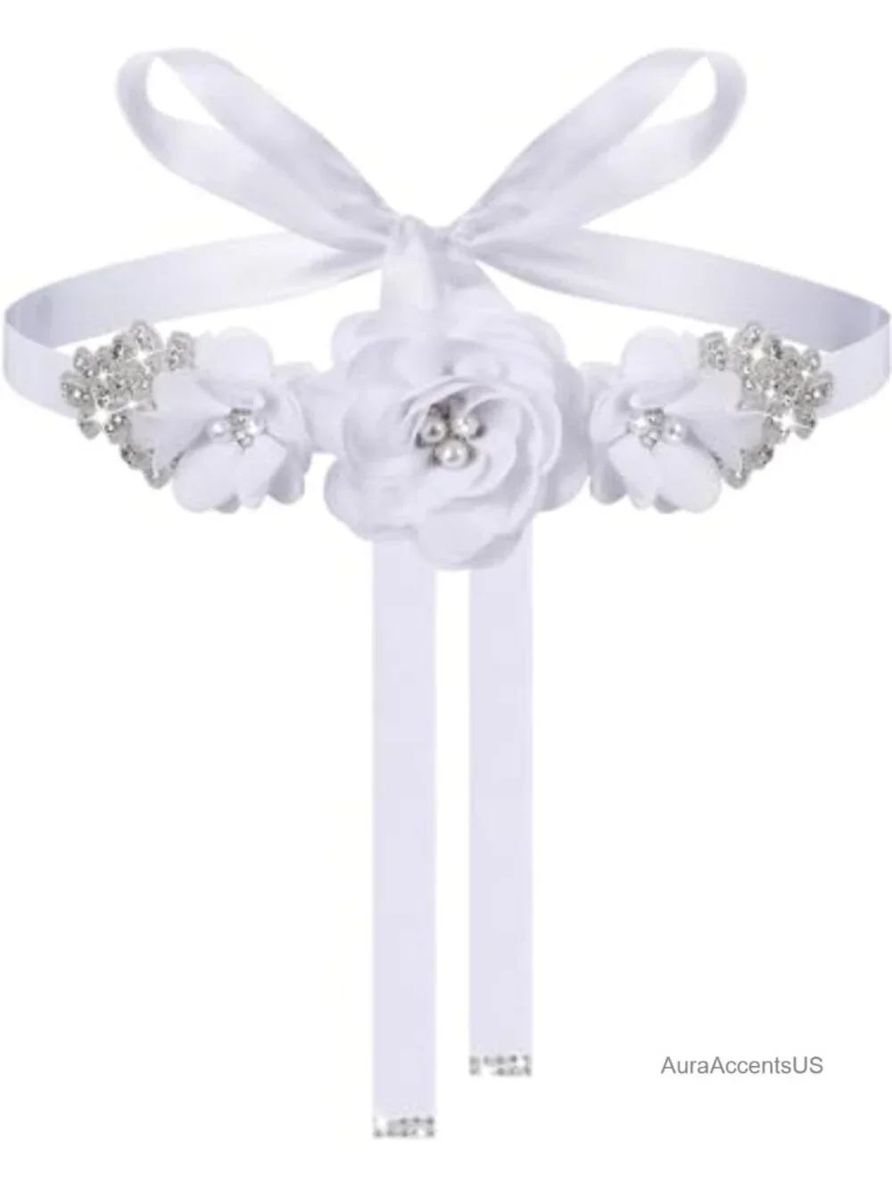 Wedding Bridal Belt Sash Flower Rhinestone Pearl Satin Chiffon